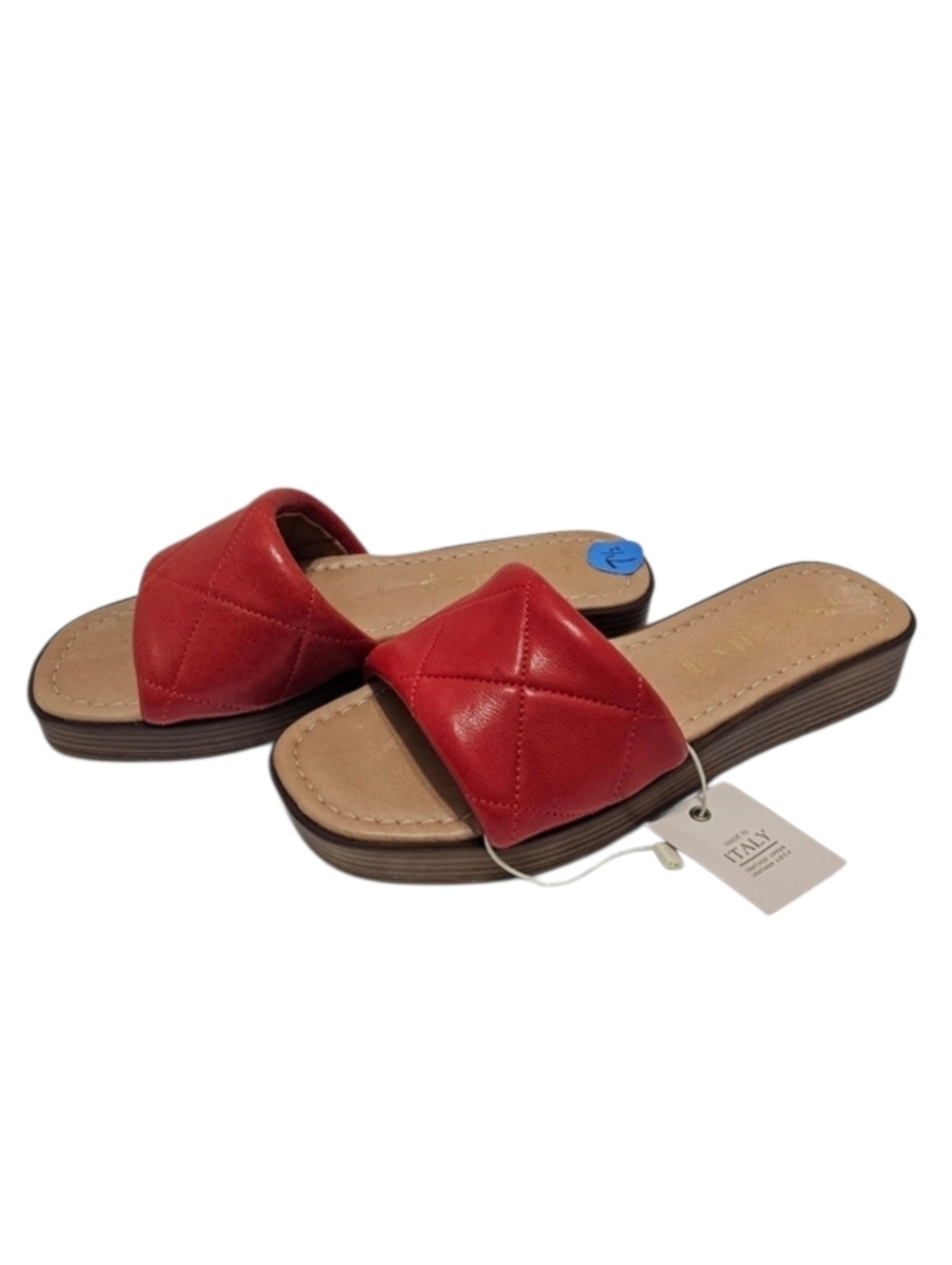 NWT Mariella Women's Red Quilted Leather Made In Italy Slide Sandals Sz 7.5M